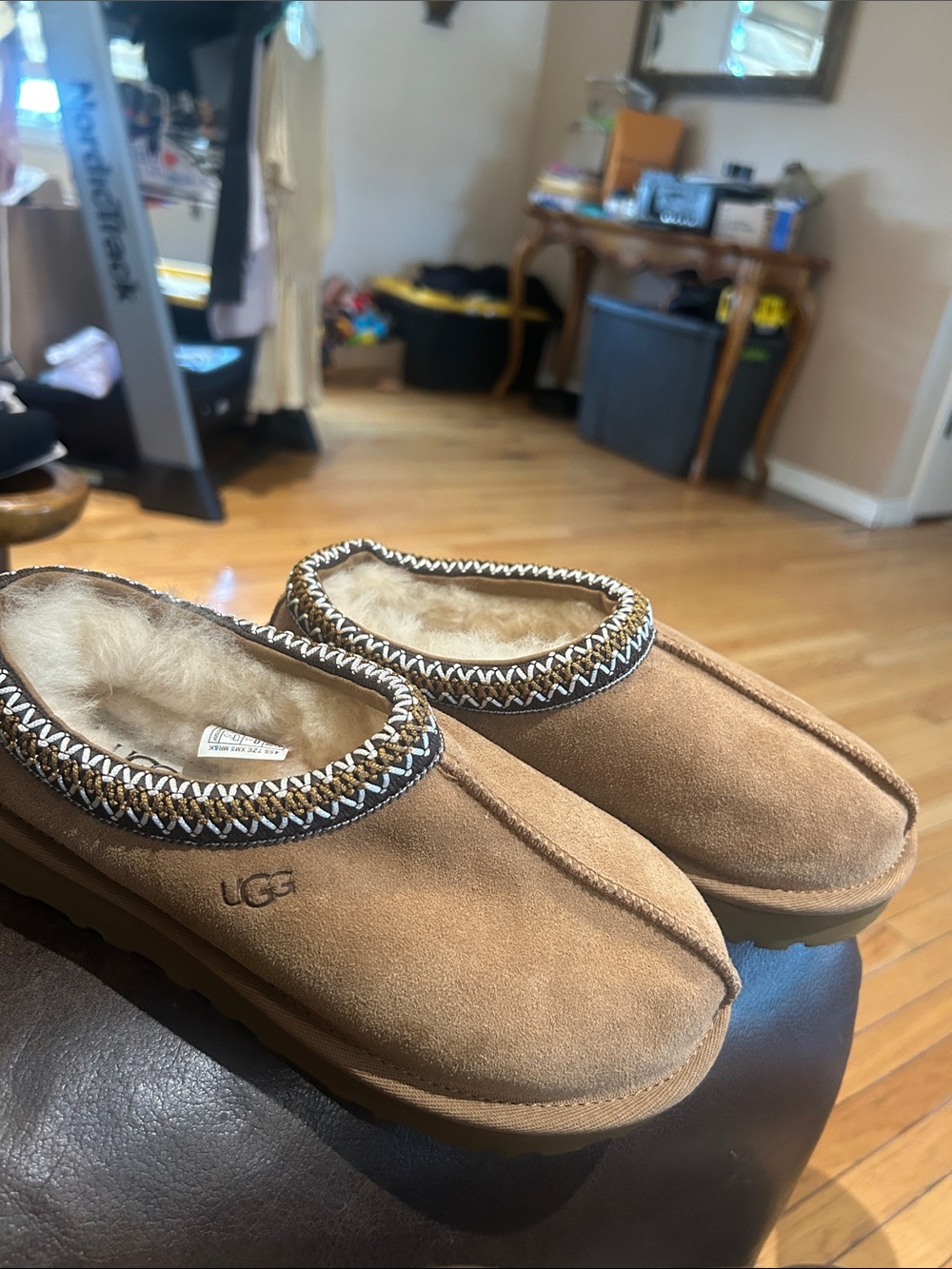 UGG Women’s Chestnut Suede Shearling-Lined Slip-On Slippers
